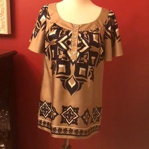 Michael Kors P/M Silk Tan Navy Ladies Top